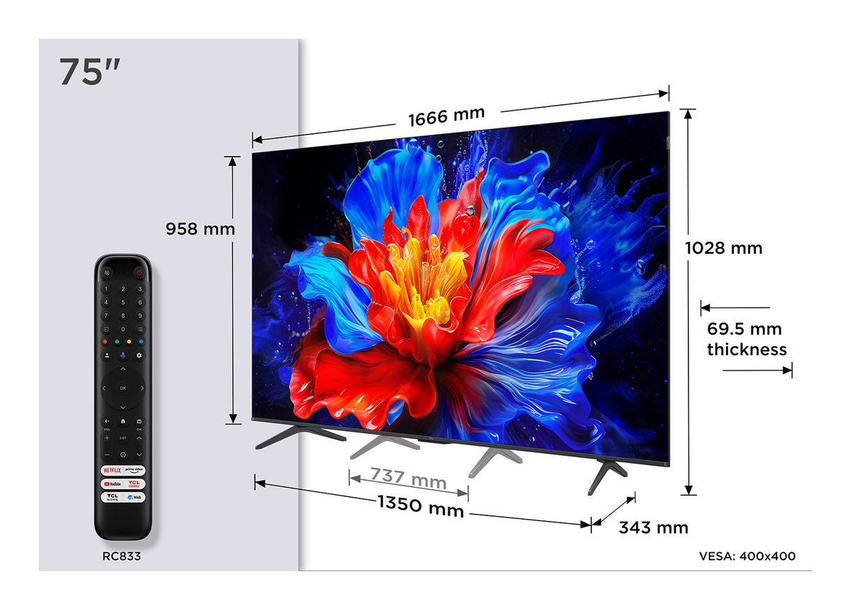 TCL P8K 75P8K TV 190,5 cm (75") 4K Ultra HD Smart TV Wi-Fi Metallic 350 cd/m²