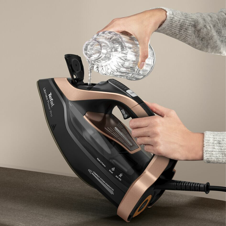 Tefal Ultimate Power Pro FV9E50 Tør & dampstrygejern Durilium AirGlide Autoclean soleplate 3200 W Sort, Kobberfarve