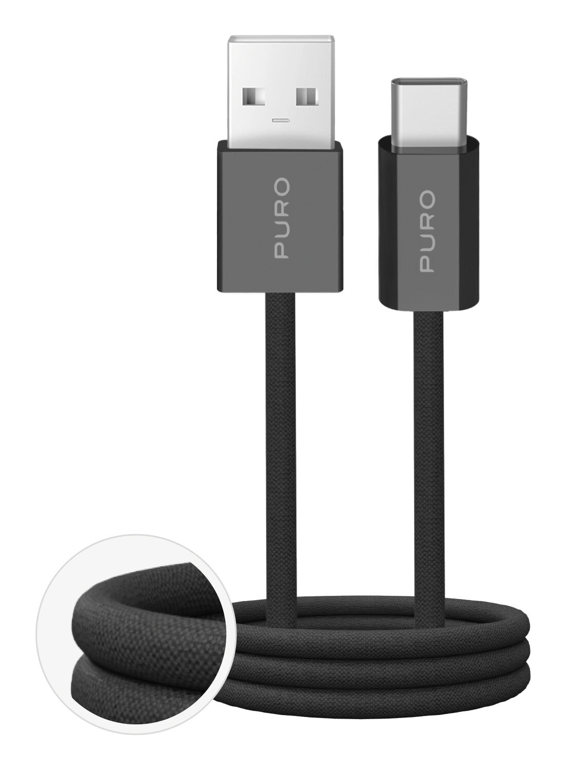 PURO PUCAC10WFABK415MTBLK USB-kabel USB 2.0 1,5 m USB A USB C Sort