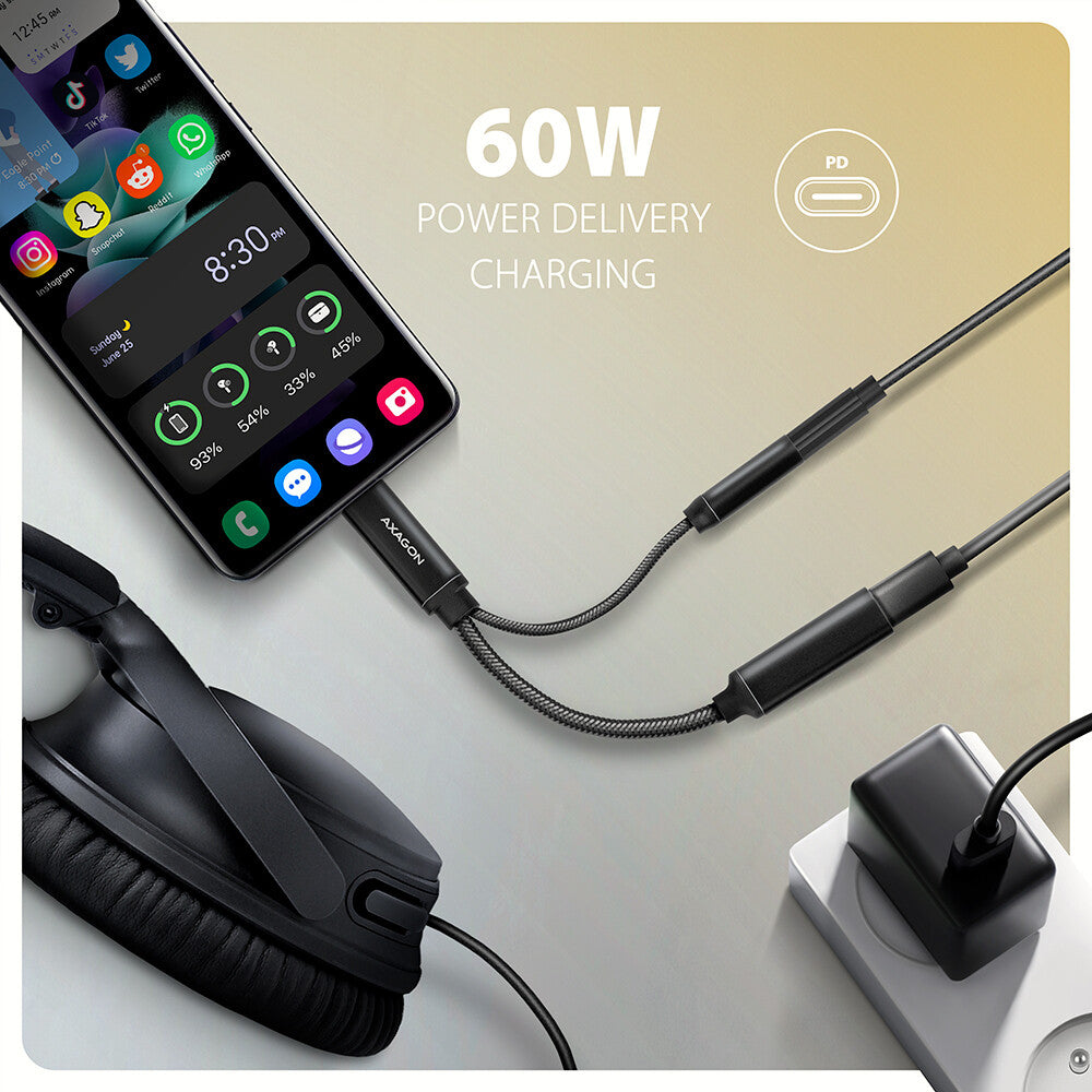 Axagon ADA-HCPD lydkabel 0,1 m USB-C, 3.5 mm USB-C Sort