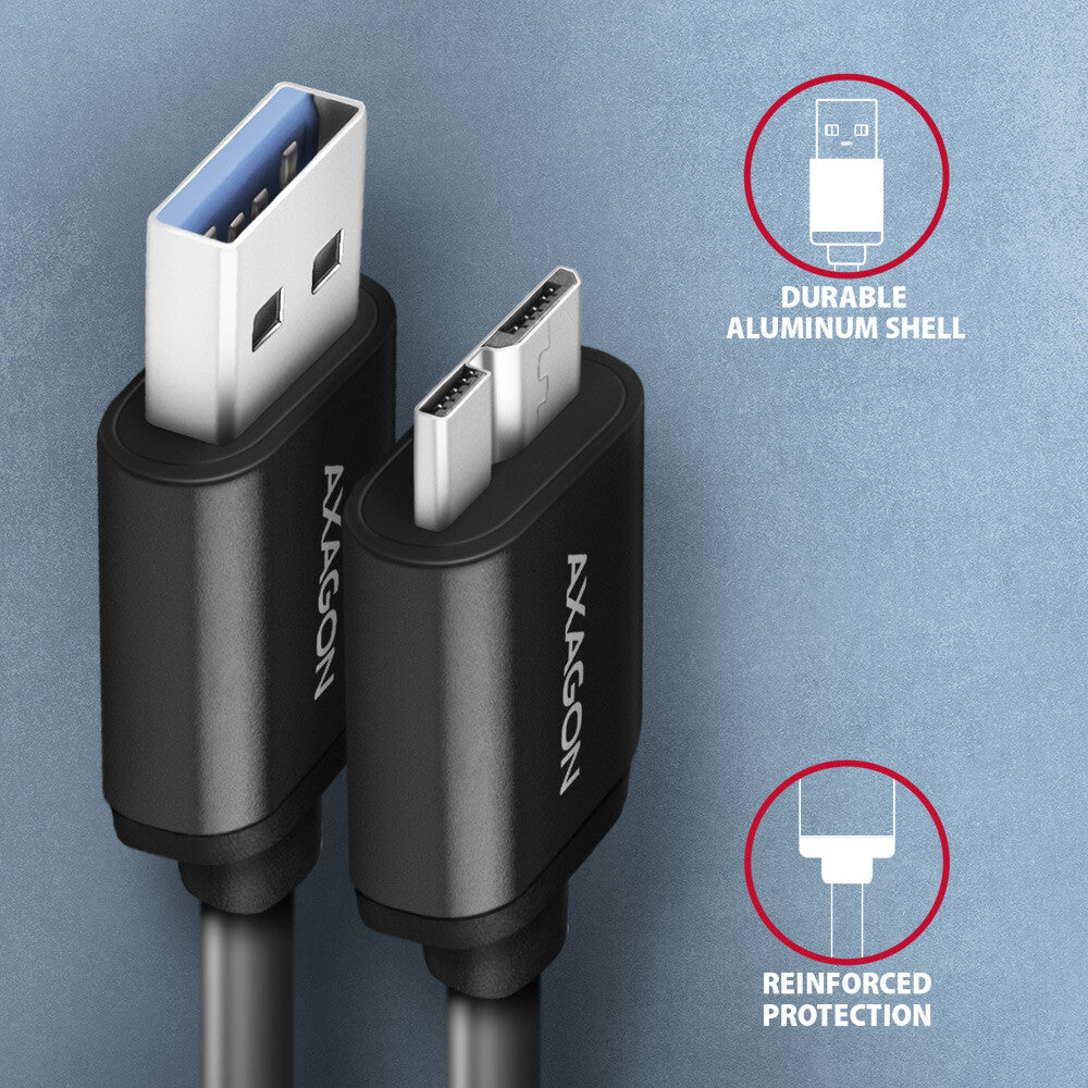 Axagon BUMM3-AM10AB USB-kabel USB 3.2 Gen 1 (3.1 Gen 1) 1 m Micro-USB B USB A 5 Gbit/sek. Sort