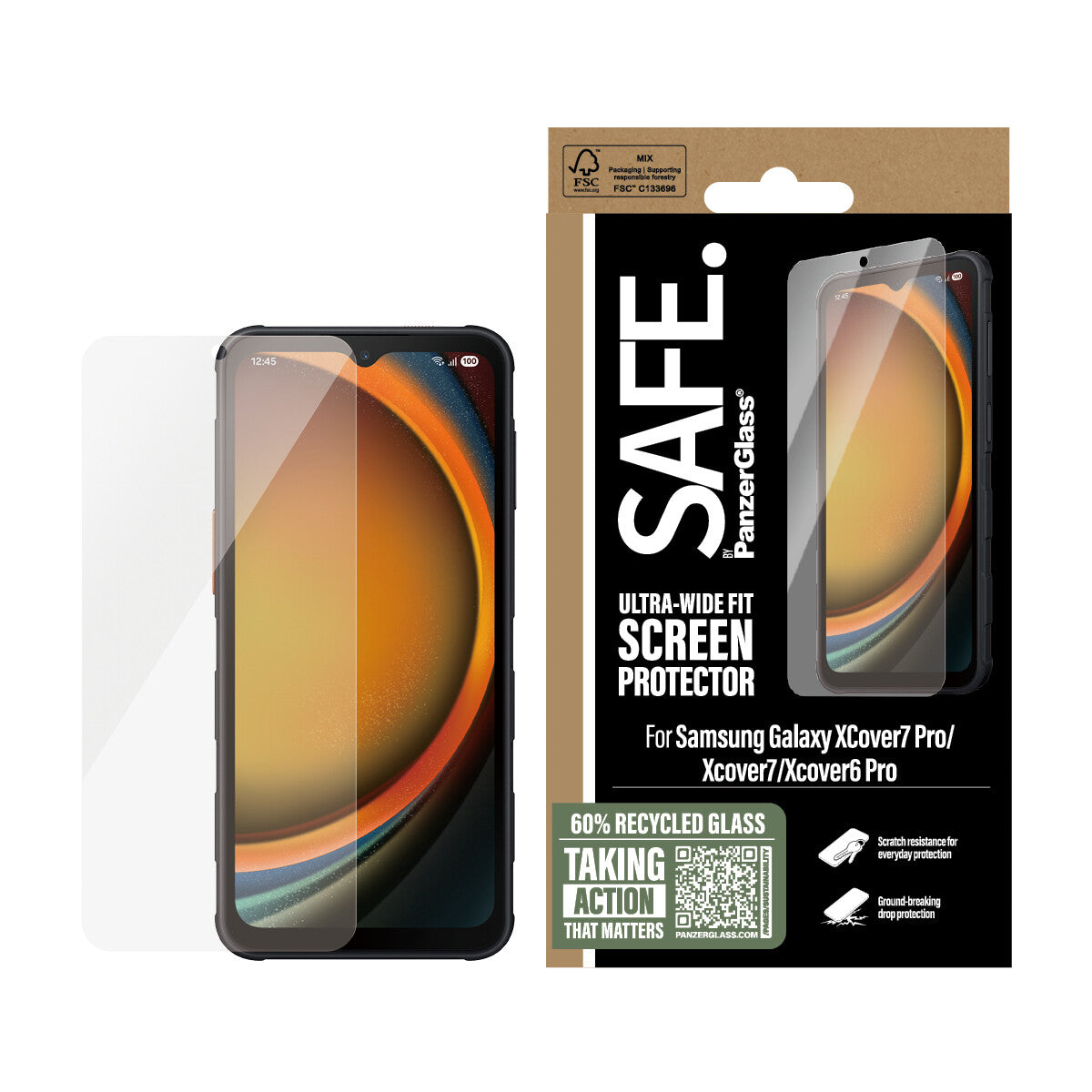 PanzerGlass SAFE. by ® Skærmbeskyttelse Samsung Galaxy Xcover7 Pro | Xcover7 | Xcover6 Pro | Ultra-Wide Fit