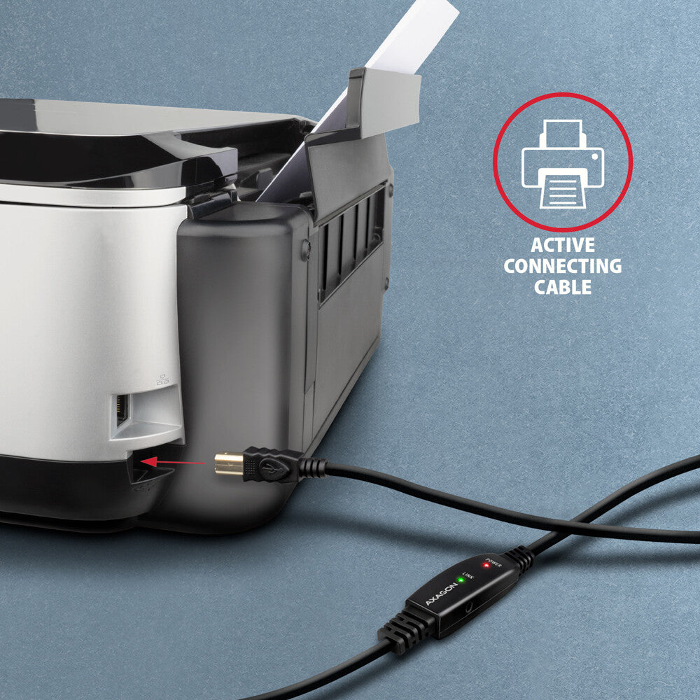 Axagon ADR-210B USB 2.0 A-M -> B-M active connecting/repeater cable 10m - Kabel - Digital/Daten USB-kabel USB A USB B 0,48 Gbit/sek. Sort