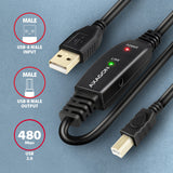 Axagon ADR-210B USB 2.0 A-M -> B-M active connecting/repeater cable 10m - Kabel - Digital/Daten USB-kabel USB A USB B 0,48 Gbit/sek. Sort