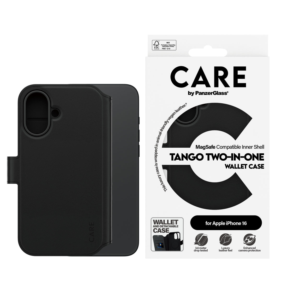 CARE by PanzerGlass Case Feature Tango Two-in-One Wallet Case iPhone 16