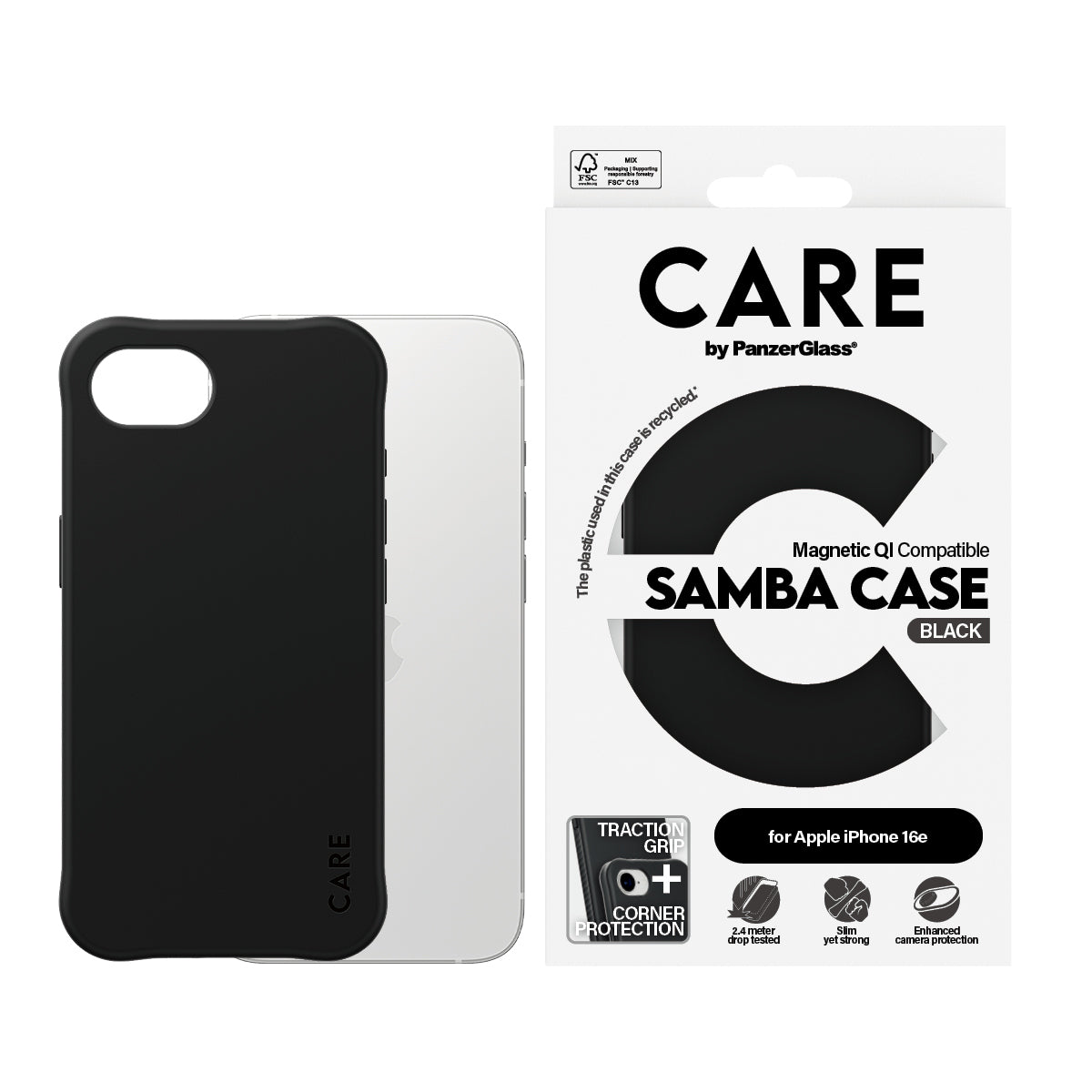CARE by PanzerGlass Samba Case Black w. Qi Compatible iPhone 17e | 16e