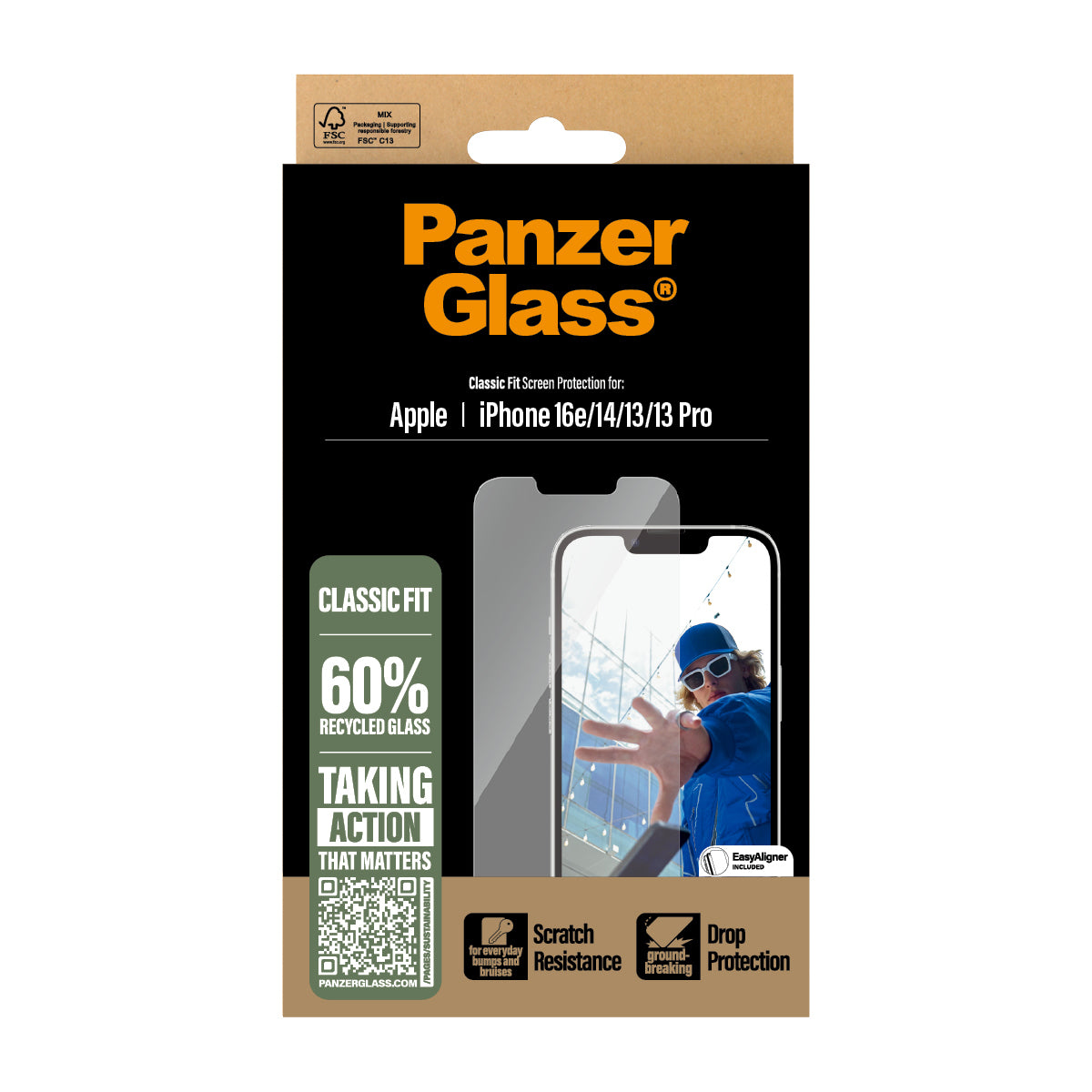 PanzerGlass Screen Protector iPhone 16e - Classic Fit w. Aligner