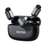BOYA Mikrofon Trådløs Mini 2-03 2.4GHz, AI Powered Noise Cancellation med 2 sendere og 1 modtager (Lightning) Black EU