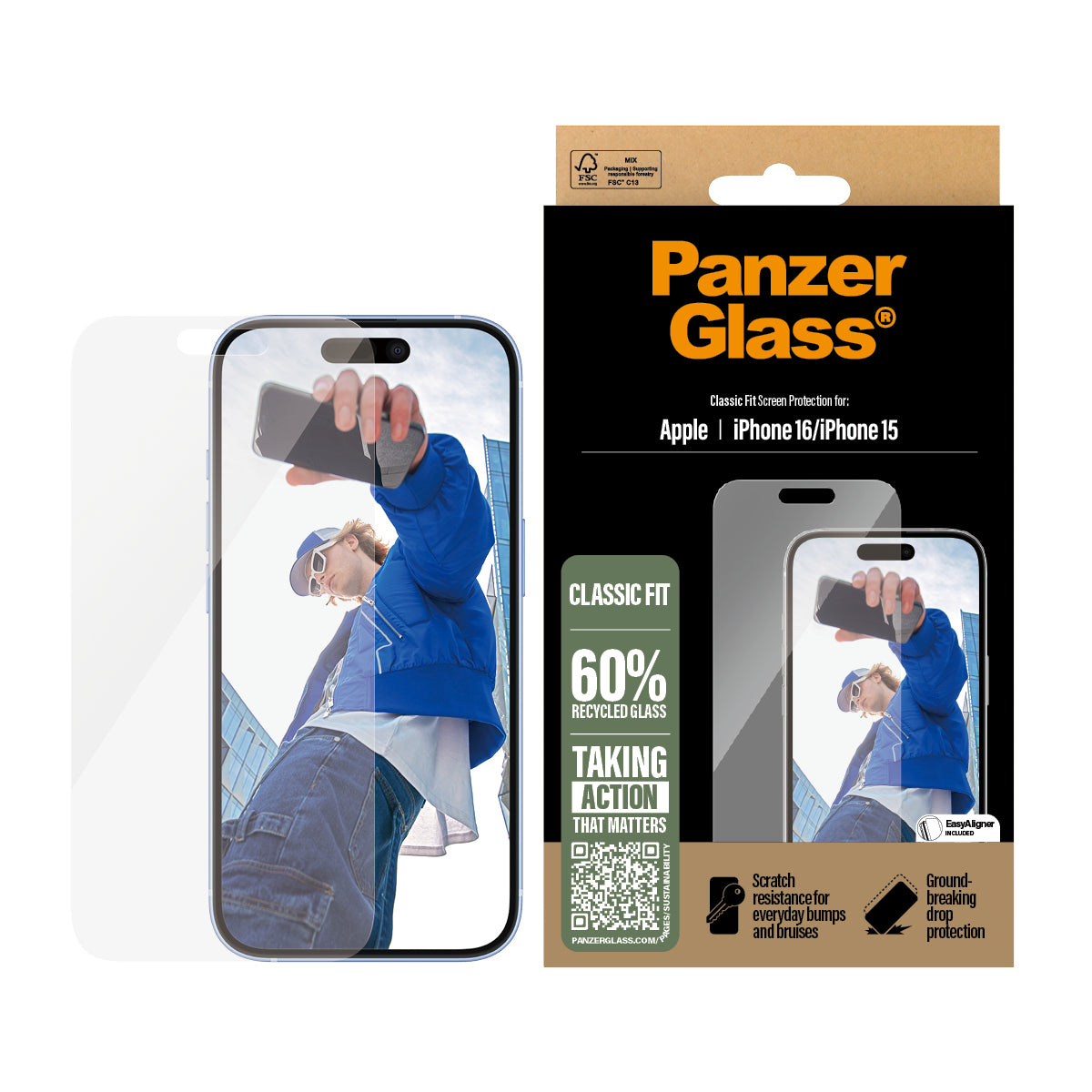 PanzerGlass Screen Protector iPhone 15/16 - Classic Fit