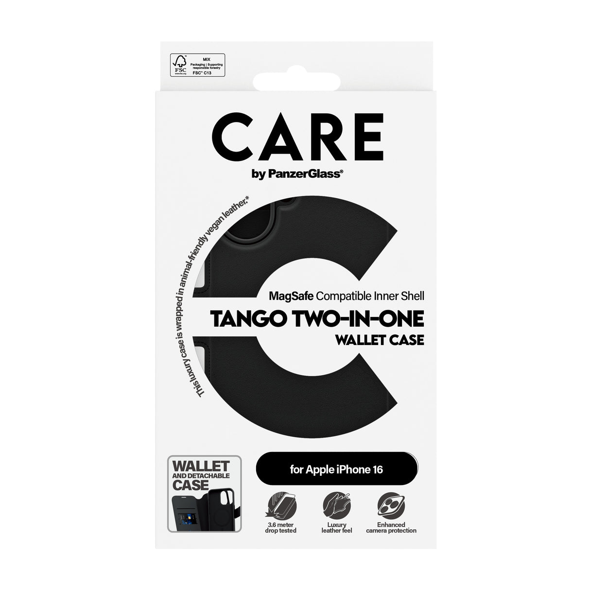 CARE by PanzerGlass Case Feature Tango Two-in-One Wallet Case iPhone 16
