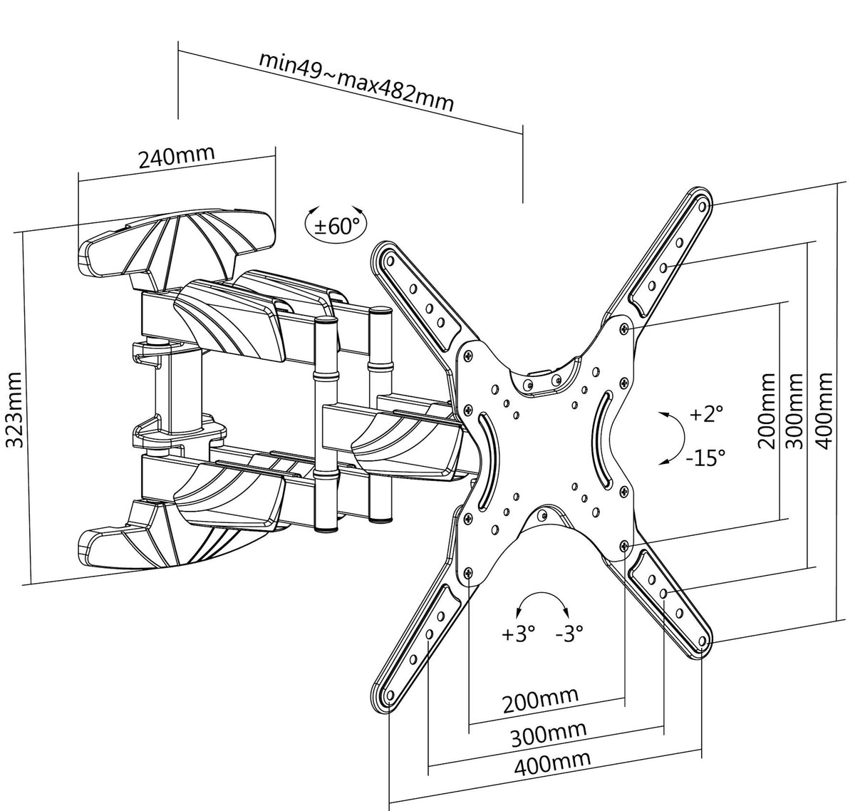 Harmony DB162 vægbeslag med udtræk og tilt