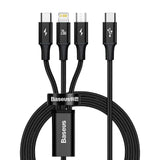 Baseus Rapid Series 3in1 Fast Charging Cable USB-C - USB-C/Lightning/MicroUSB 20W 1.5m Black