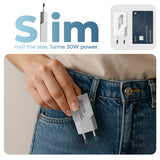 prio MFi hurtigopladersæt (30W dobbelt GaN-oplader + Lightning - USB C-kabel) hvid