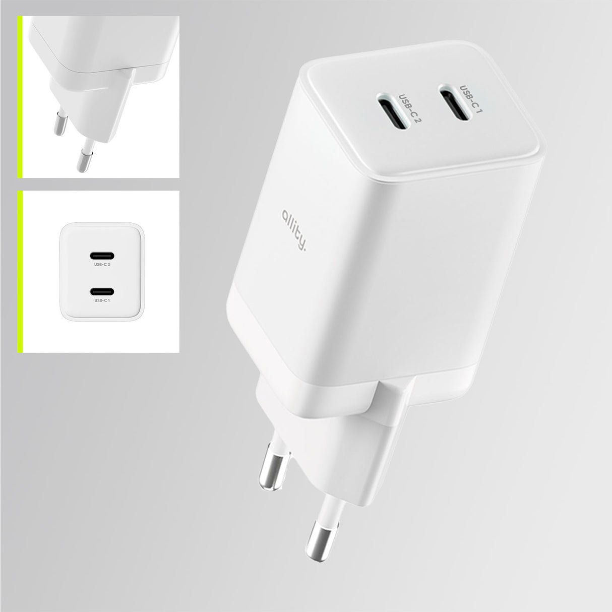 Allity wall charger GaN PD QC ATC-01-45WCC 2x USB-C 45W white