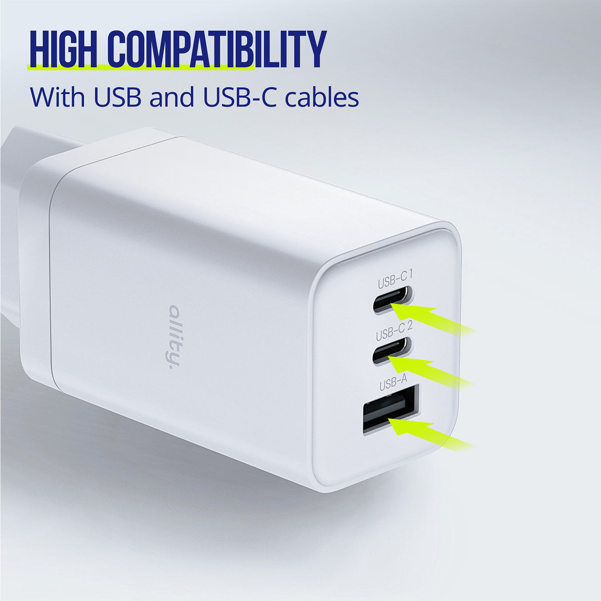 Allity wall charger GaN PD QC ATC-01-65WACC 2x USB-C 1x USB-A 65W white