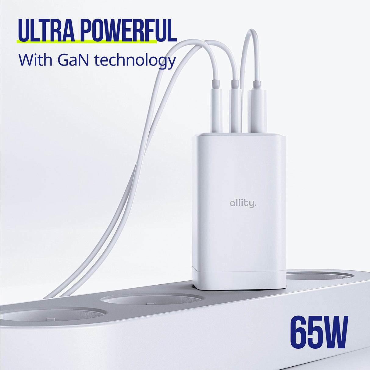 Allity wall charger GaN PD QC ATC-01-65WACC 2x USB-C 1x USB-A 65W white