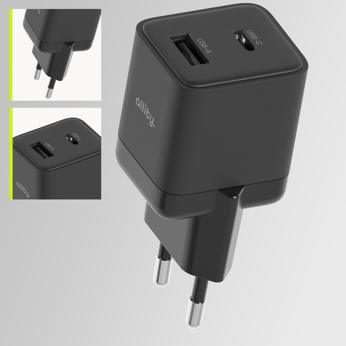 Allity wall charger GaN PD QC ATC-01-30WAC 1x USB-C 1x USB-A 30W black
