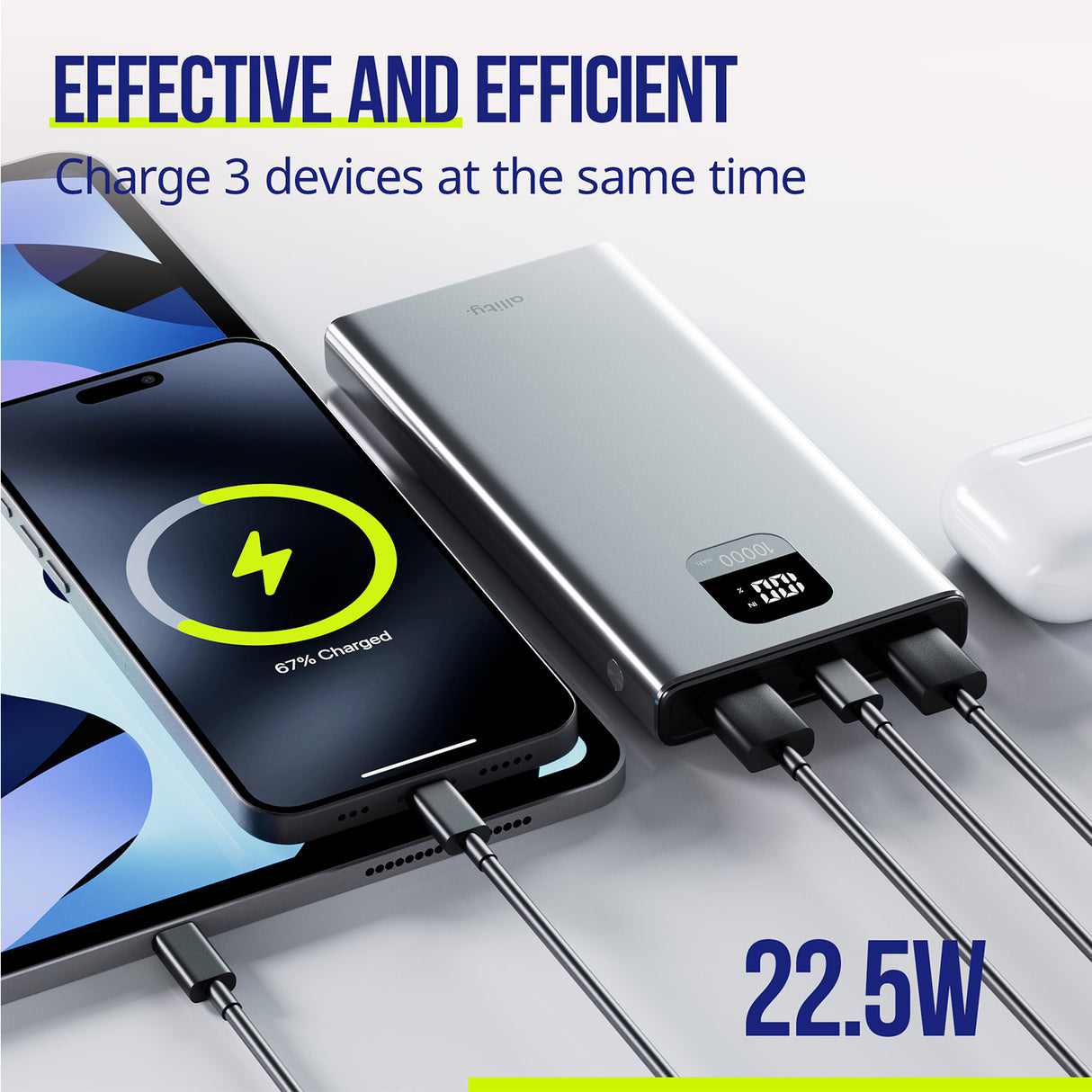 Allity power bank APB-100 PD QC 22.5W 10000 mAh gray