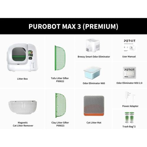 Petkit Purobot Max 3 Premium Intelligent Selvrensende Katte-Landkasse Hvid EU