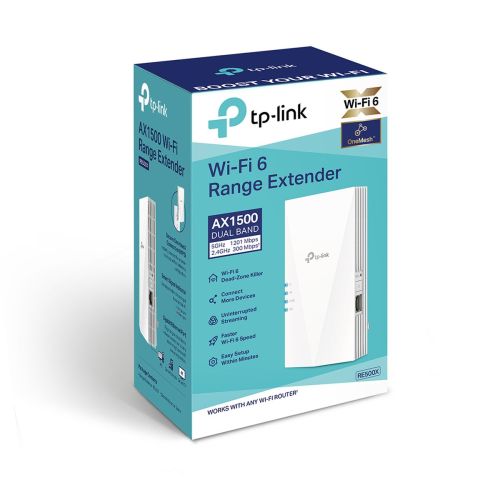 TP-Link Range Extender RE500X AC1500 Trådløst dobbeltbånd, mesh system, 1500Mbps, 802.11ac, Wi-Fi 6, hvid EU
