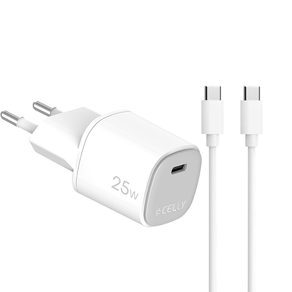 Celly Wall Charger USB-C + USB-C-USB-C Cable 25W White