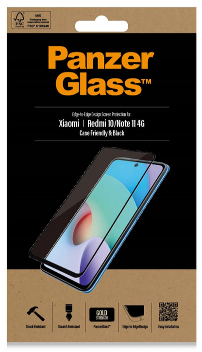 PANZERGLASS TIL XIAOMO REDMI10/REDMI10 2022/RM NOTE11 4G (CASEFRIENDLY, SORT)