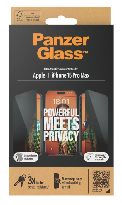 PANZERGLASS TIL IPHONE 15 PRO MAX, UWF PRIVACY