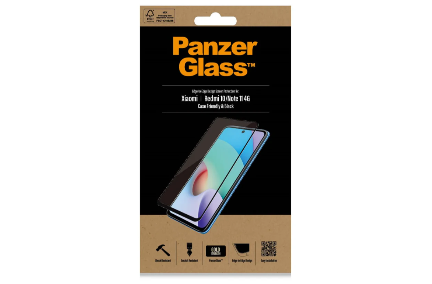 PANZERGLASS TIL XIAOMO REDMI10/REDMI10 2022/RM NOTE11 4G (CASEFRIENDLY, SORT)