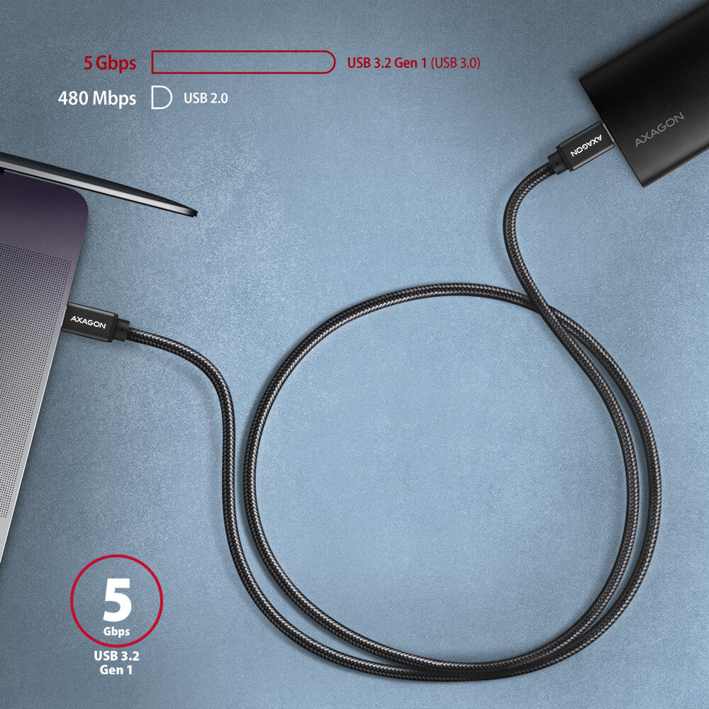 Axagon BUCM3-CM10AB USB-kabel USB 3.2 Gen 1 (3.1 Gen 1) 1 m USB C 5 Gbit/sek. 60 W Sort