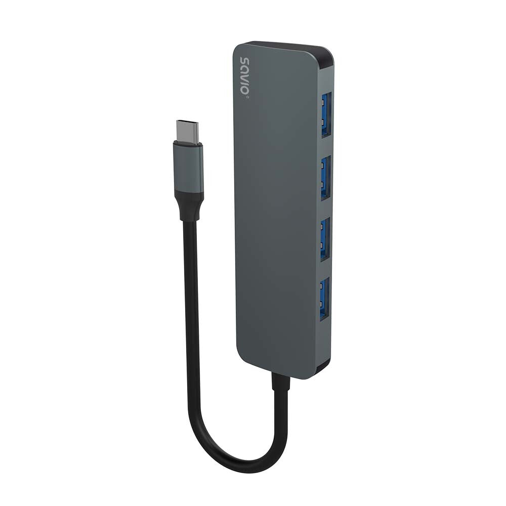 Savio Hub USB-C - 4 x USB-A AK-54 USB 3.2 Gen 1 (3.1 Gen 1) Type-A 1000 Mbit/s Sort