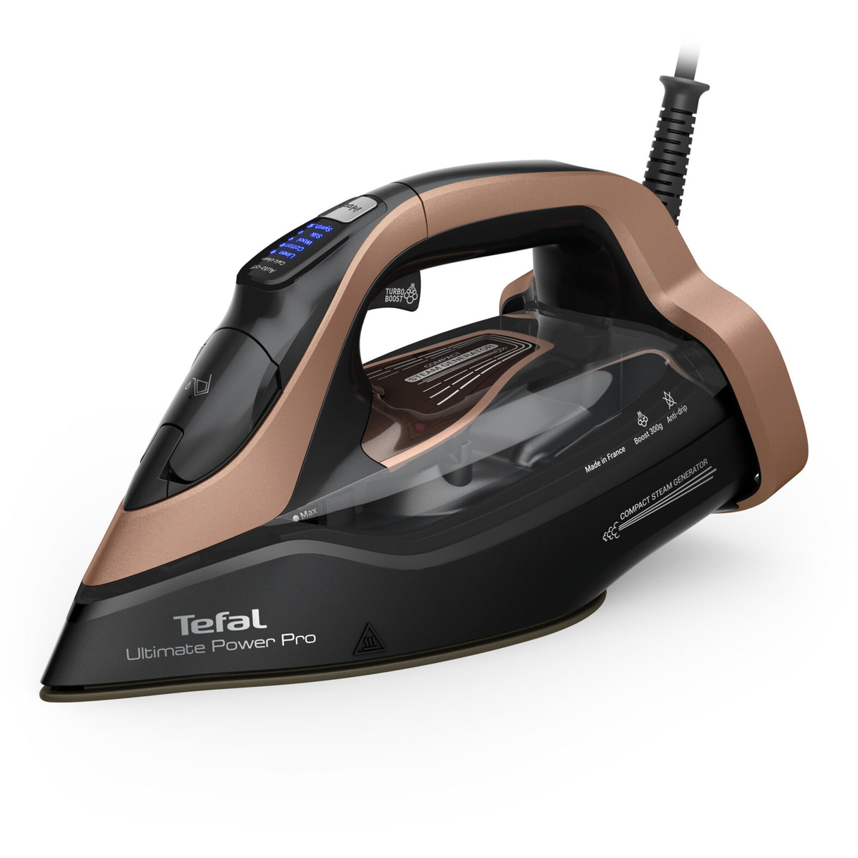 Tefal Ultimate Power Pro FV9E50 Tør & dampstrygejern Durilium AirGlide Autoclean soleplate 3200 W Sort, Kobberfarve