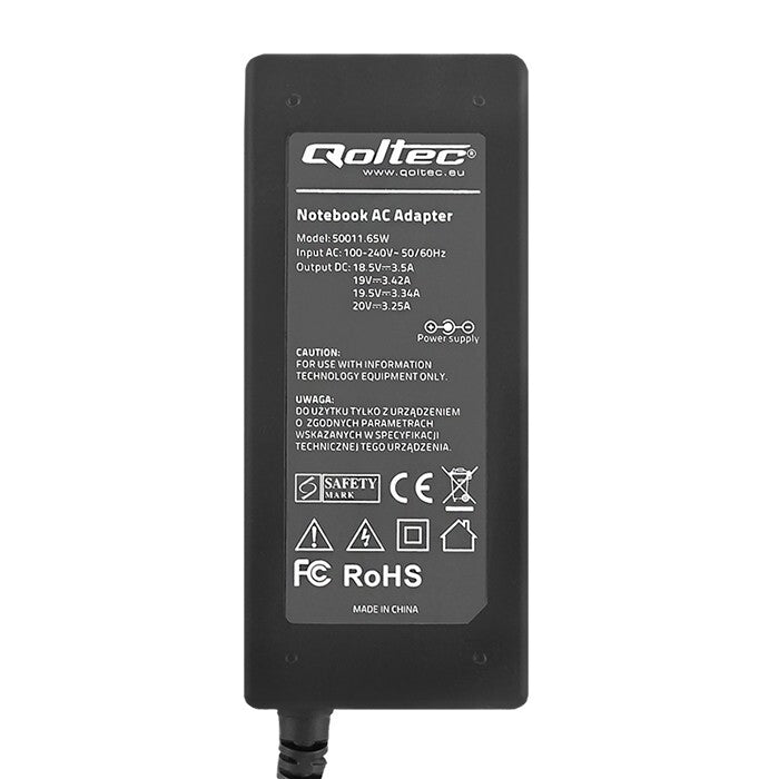 Qoltec 50011 strømadapter og vekselret Indendørs 65 W Sort