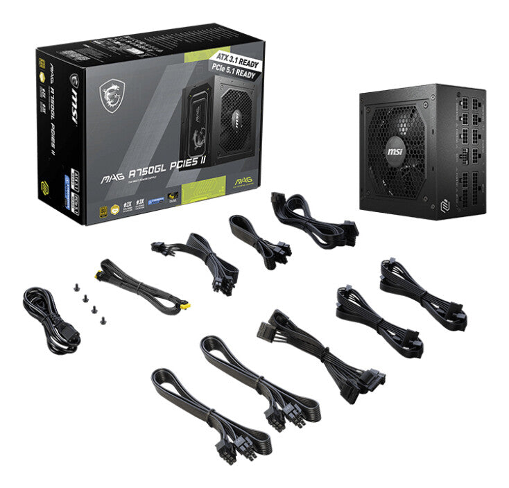 MSI MAG A750GL PCIE5 II enhed til strømforsyning 750 W 20+4 pin ATX ATX Sort