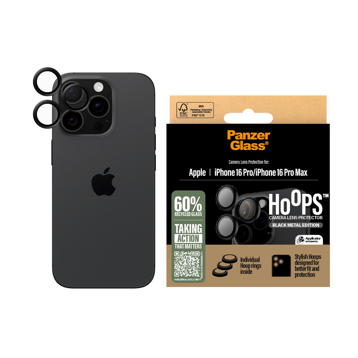 PanzerGlass ® Hoops® Kameralinsebeskytter Sort iPhone 16 Pro | 16 Pro Max