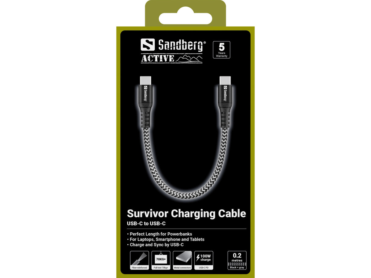 Sandberg 441-66 USB-kabel USB 2.0 0,2 m USB C 100 W Sort, Hvid
