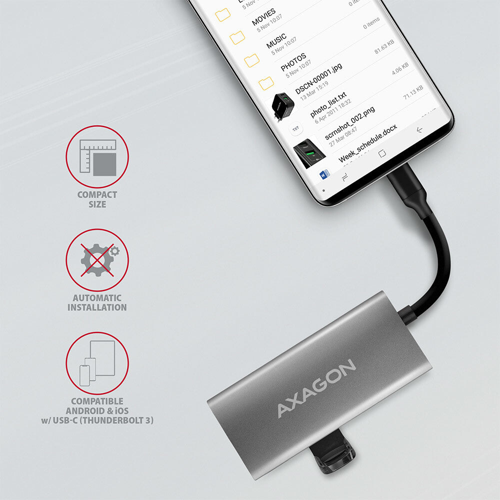 Axagon HMC-4G2 interface hub USB 3.2 Gen 2 (3.1 Gen 2) Type-C 10000 Mbit/s Grå