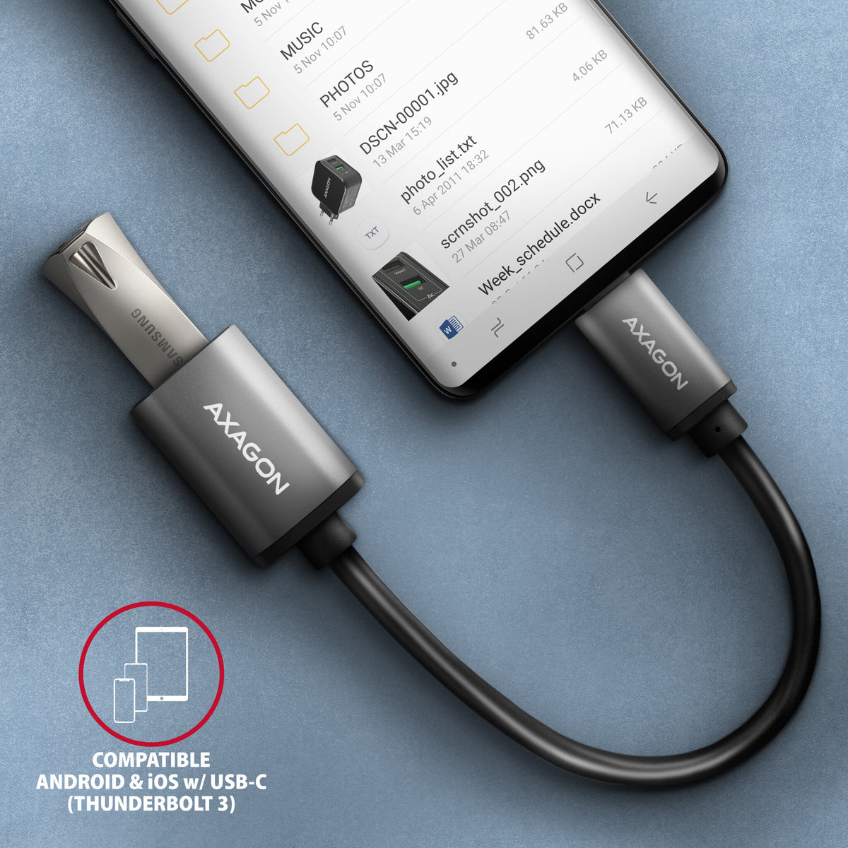 AXAGON USB-C adapter 20cm Sort