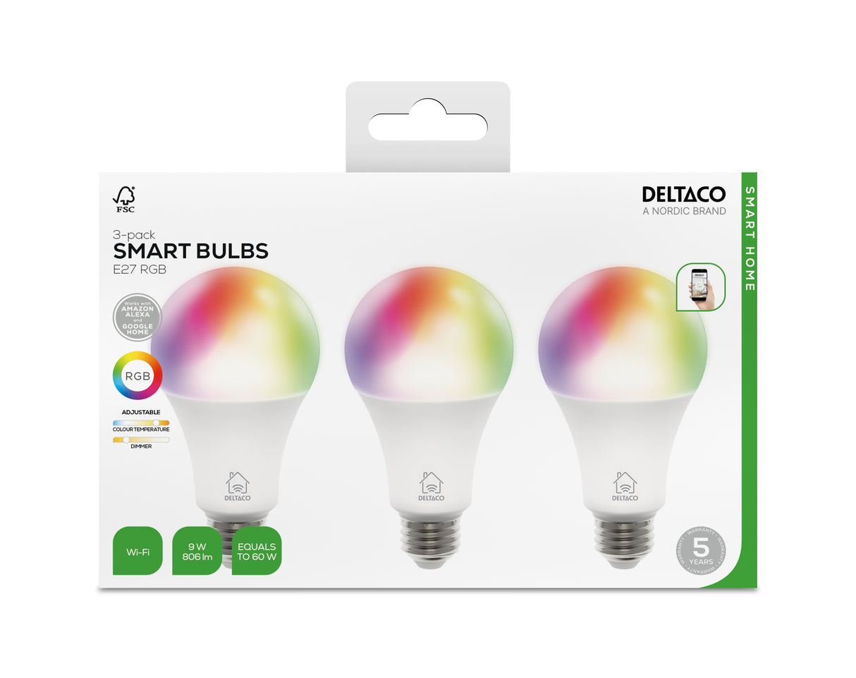 Deltaco SH-LE27RGBA6002-3P Smart Home led pærer