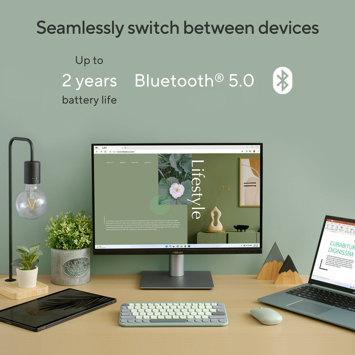 ASUS KW100 KEYBOARD/GN/UI/80 tastatur Universel Bluetooth Grøn