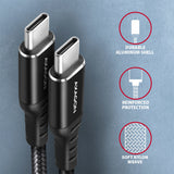 Axagon Data and charging USB 2.0 cable 1.5 m long. PD 60W, 3A. Black braided. USB-kabel 1,5 m USB C 0,48 Gbit/sek. Sort