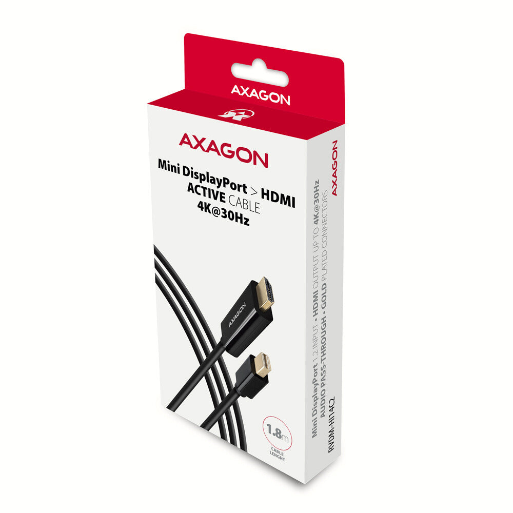 Axagon RVDM-HI14C2 Mini-DisplayPort zu HDMI Adapterkabel 4K/30 Hz 180 cm lang - Kabel - Digital/Display/Video 1,8 m Mini DisplayPort Sort