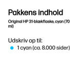 HP 31 Cyan 8000 sider Blækrefill 1VU26AE