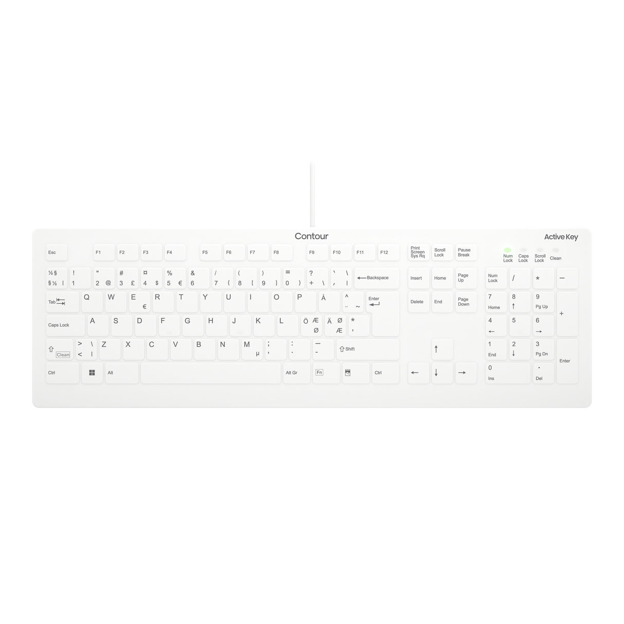Contour Design Contour Active Key QuickClean medicinsk tastatur med aftageligt cover, fuld størrelse, kablet, hvid, PN C8112