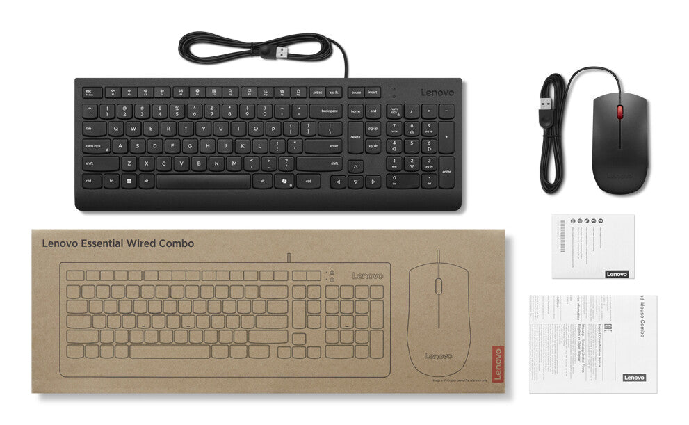 Lenovo Essential Wired Combo Black US Euro tastatur Mus inkluderet Universel USB Sort