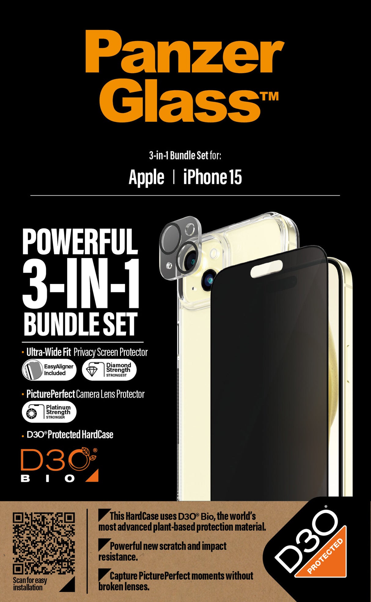 PanzerGlass ® 3-i-1 Privacy Pakke iPhone 15