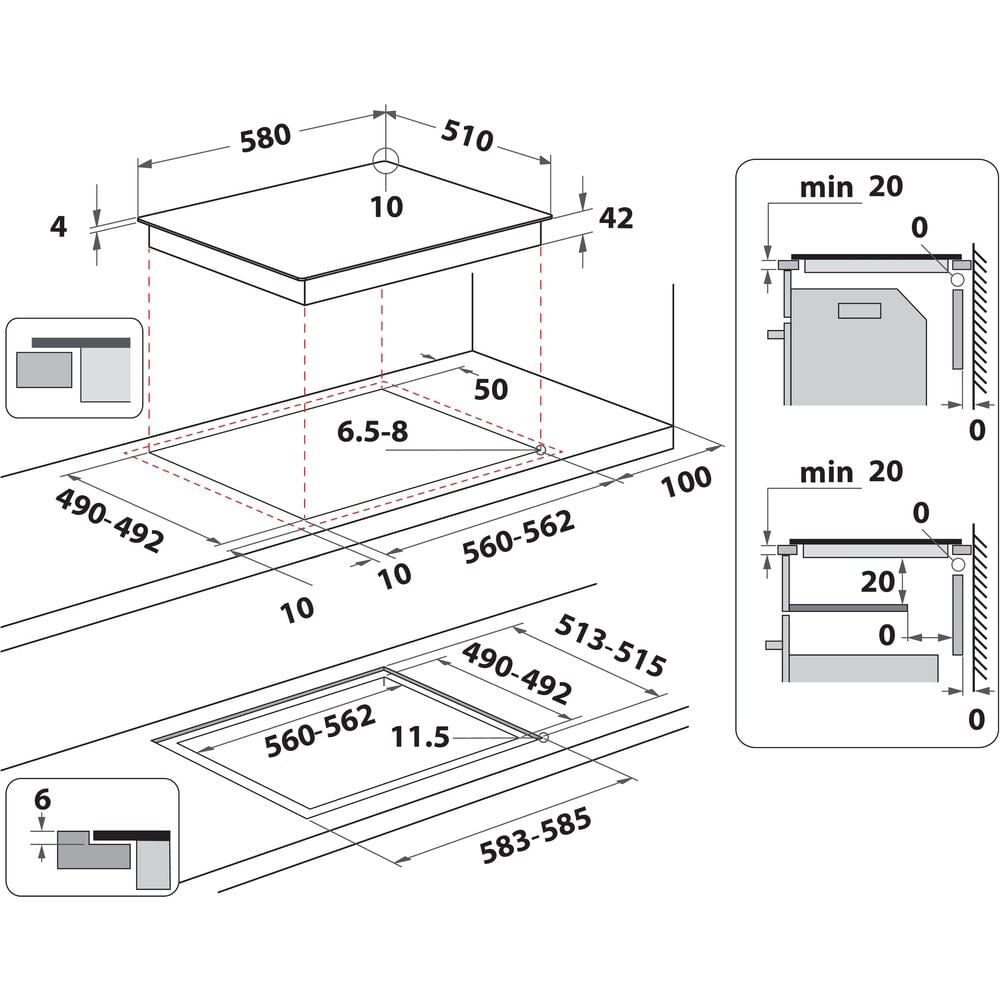 Whirlpool AKT 801/NE Sort Indbygget 58 cm Zone induktionskogeplade 4 zone(s)