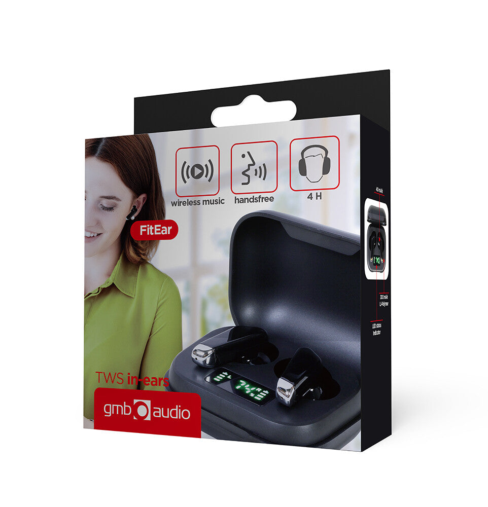 Gembird FITEAR-X300B hovedtelefoner/headset Trådløs I ørerne Opkald/musik USB Type-C Bluetooth Sort