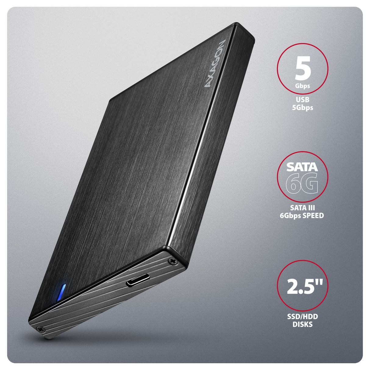 Axagon EE25-XA6C drevkabinet HDD/SSD kabinet Sort 2.5"