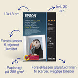 Epson Premium blankt fotopapir, (130 x 180 mm), 255 g/m2, 30 ark