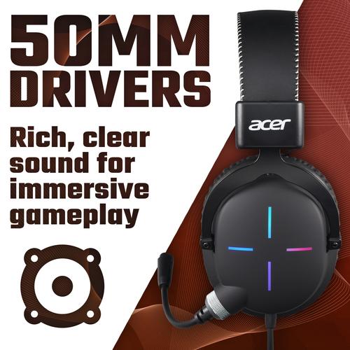 Acer Nitro Gaming Headset II NHW200, 50mm Driver, Omnidirectional Mic, Black